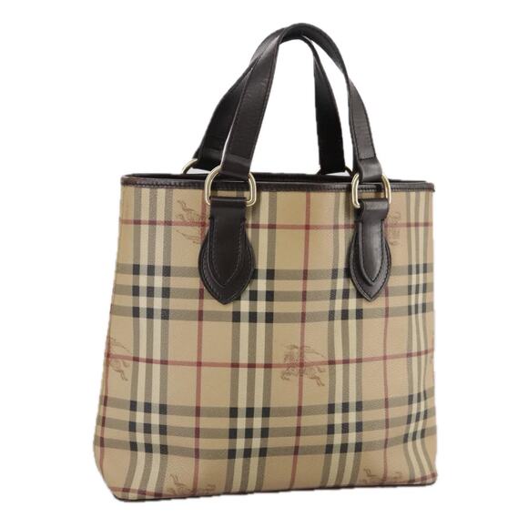 Burberry Nova Check Tote Bag Pvc Leather Beige Brown Gold - Picture 1 of 16
